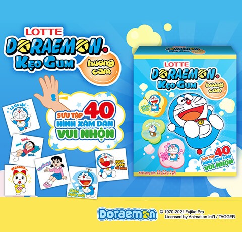 KẸO GUM THỔI LOTTE DORAEMON HƯƠNG CAM